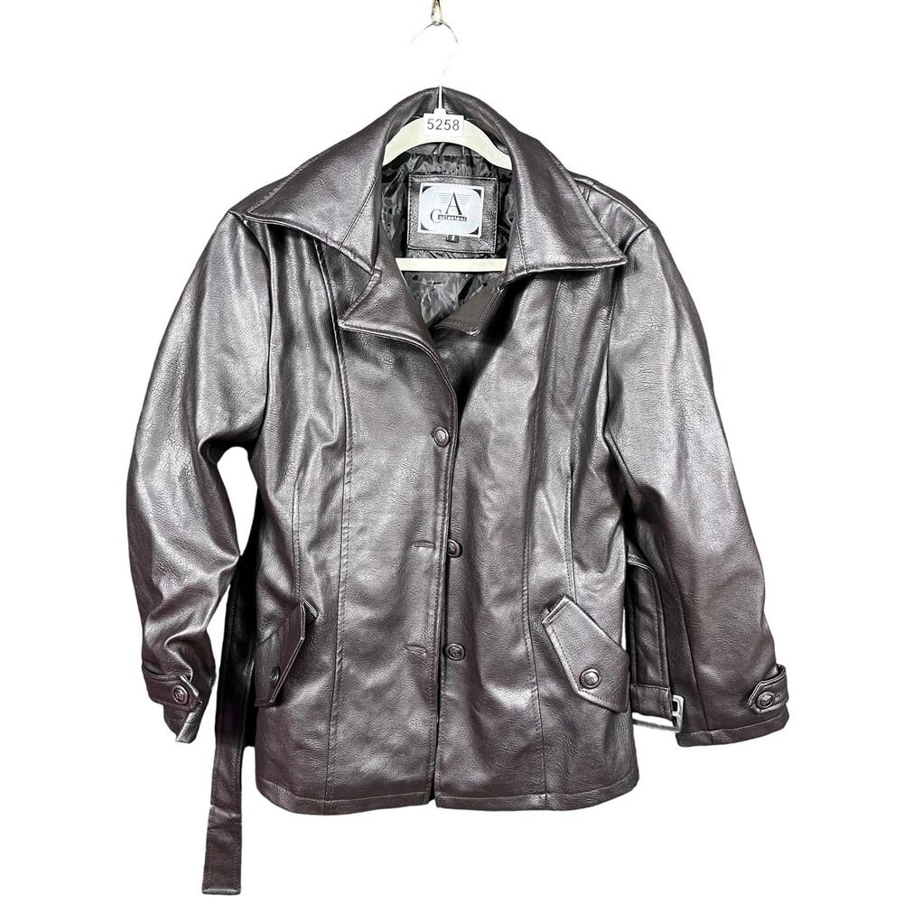 A Collezioni Jacket Womens Small Brown Leather Belted Notch Lapel Made in Italy